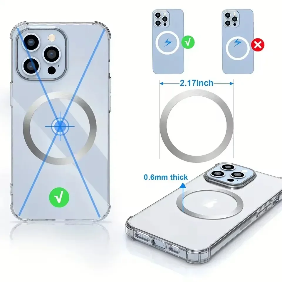 10 قطع من الملصقات العالمية لحلقة اللوحة المغناطيسية Magsafe تدعم شاحن لاسلكي لوحة معدنية لهاتف iPhone Samsung Xiaomi