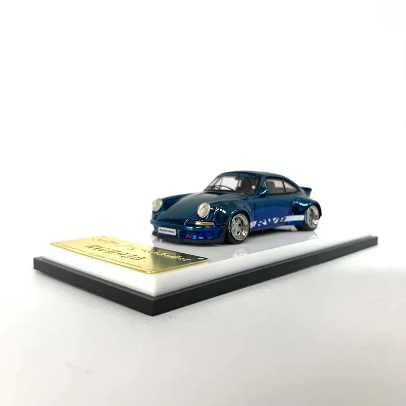 MC 1:64 Toy Model Car RWB 930 Alloy Die-Cast Vehicle Duck Wing - Chrome Blue