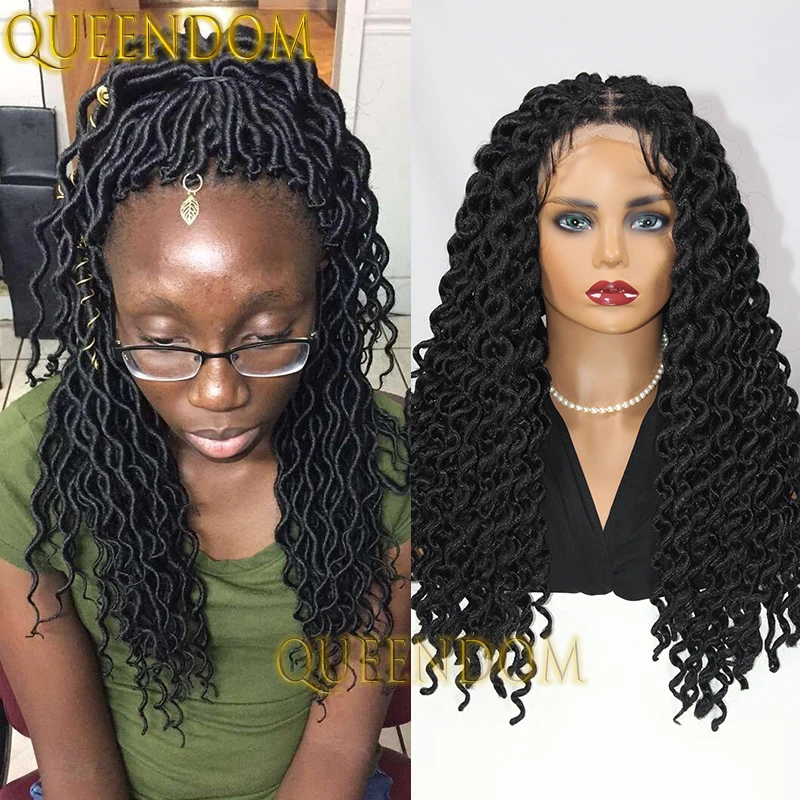 Synthetic 22 Inch Braid Black Women Wig Full Lace Passion Twist Box Braids Heat Resistant Wig Pre-Looped Loose Wavy Braided Wig