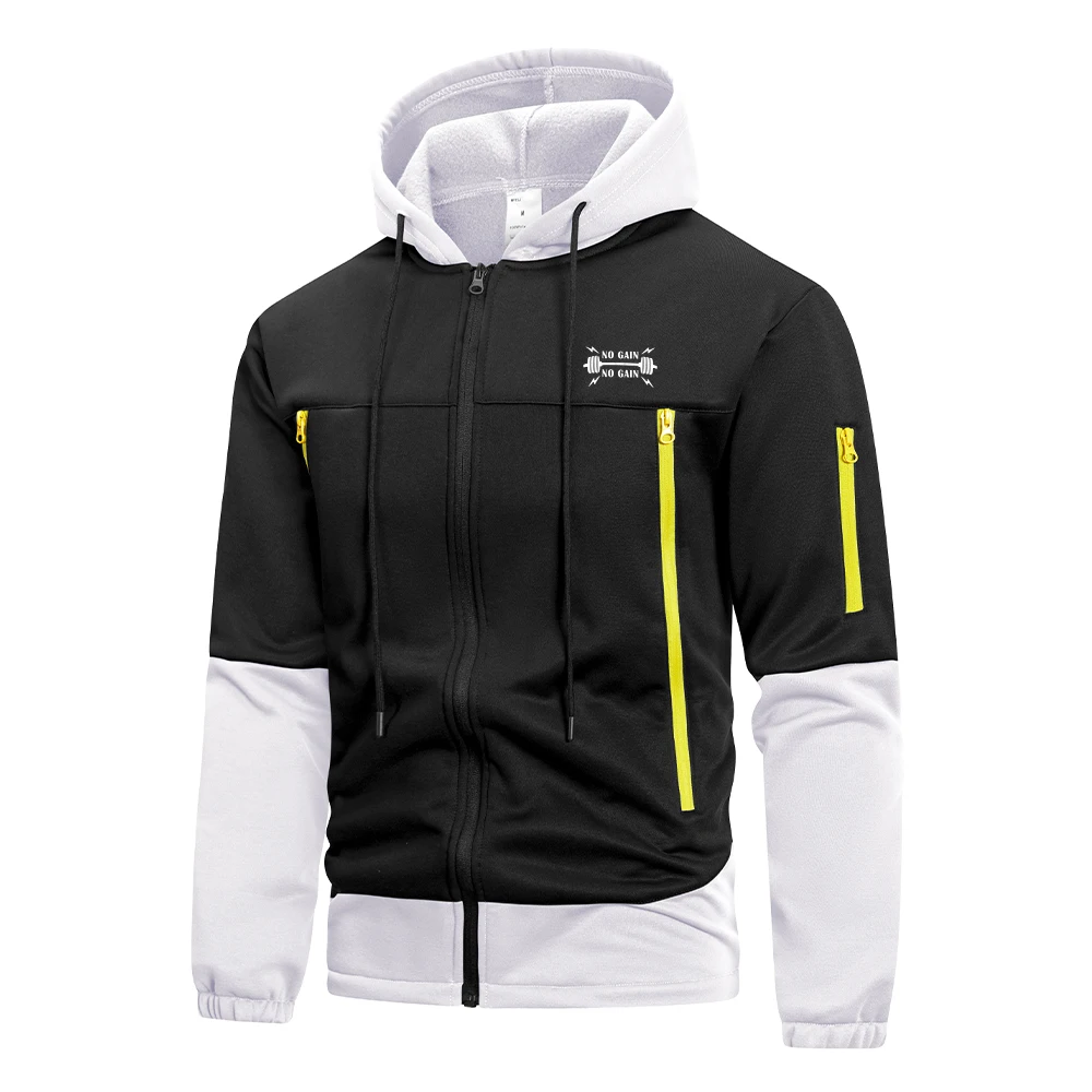 Men's Zipper Hoodies With Dumbbell Slogan Print Warm Sweatshirt With Multiple Zipper Pockets Outdoor Fitness Training Casual Top