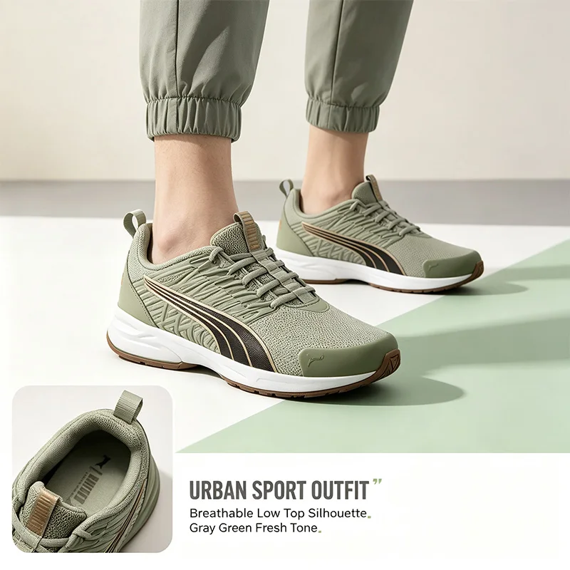 

PUMA Men Gray Green Running Shoes Breathable Lightweight Sport Sneakers Casual Walking Outdoor Trainers 393451-08