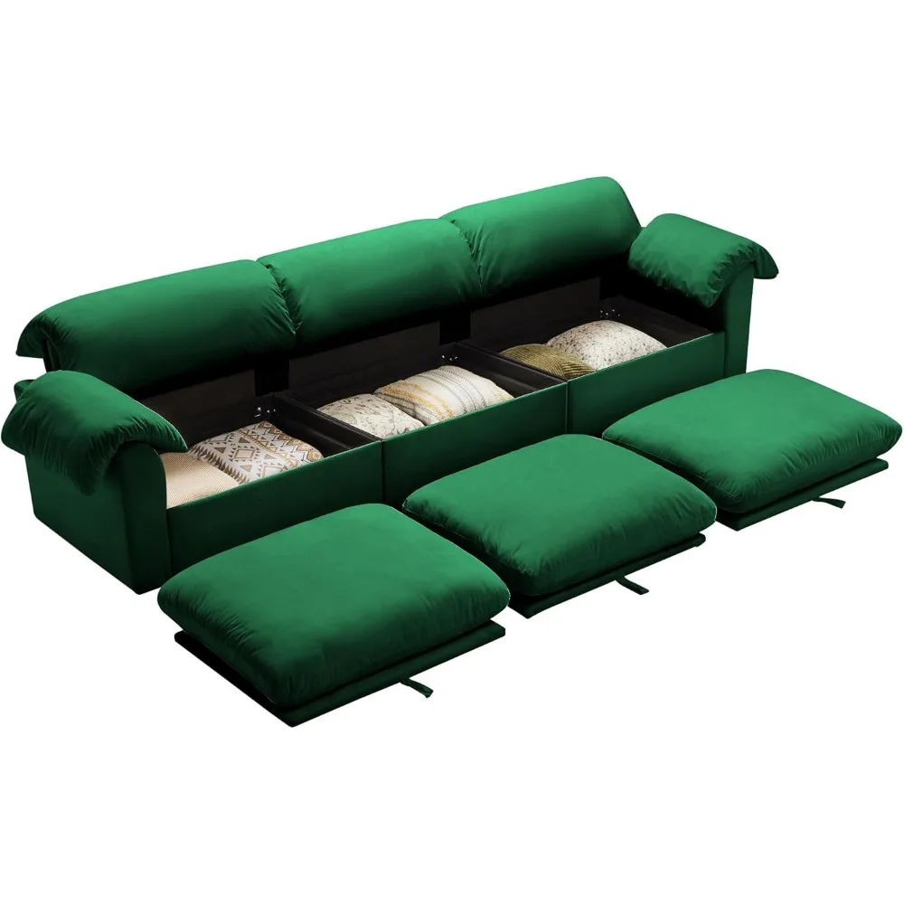 Convertible Modular Sofa Sectional Couch with Reversible Chaises,3 Seat Velvet Sectional Cloud Sofa Couch with Storage
