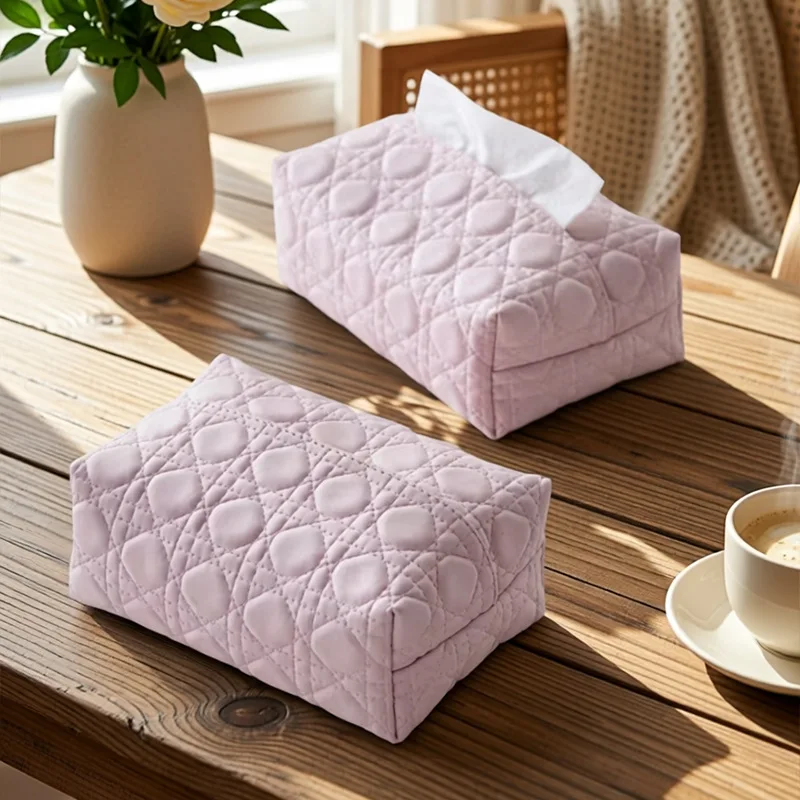 Cream Style Tissue Box Living Room High End Leather Pumping Paper Box High Value Household Tissue Storage Auto Organizer