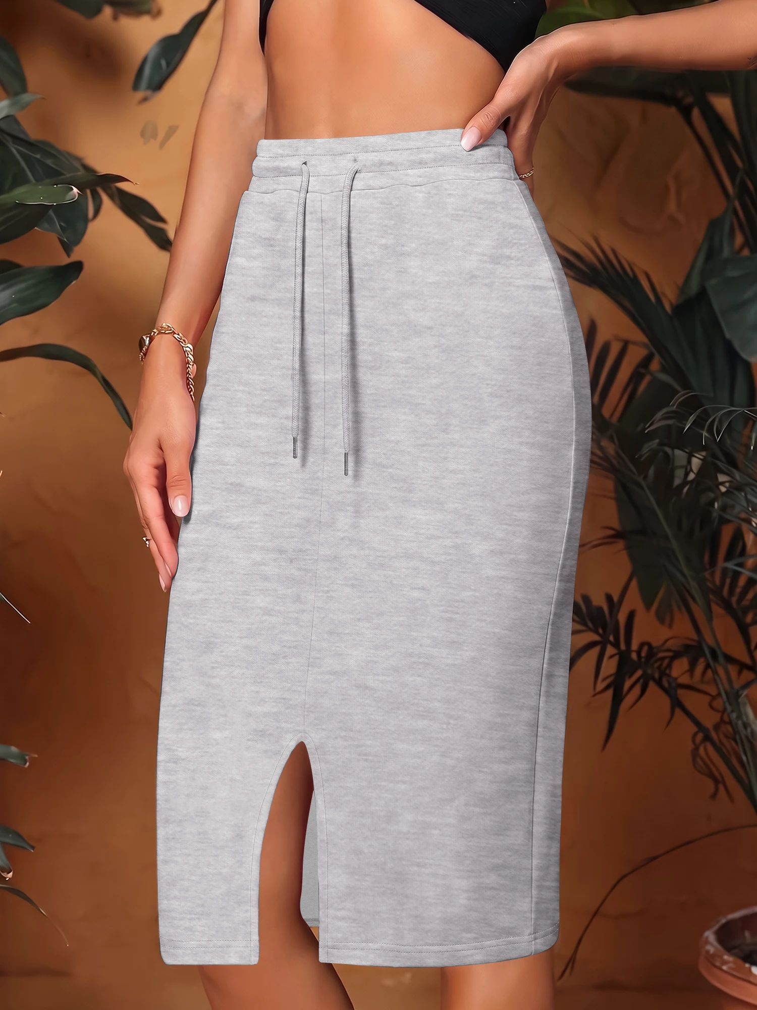 Sporty Midi Skirt in Sweat Fabric, Clean Straight Cut, Versatile Bottom, Coffee Run & Weekend Stroll Wear