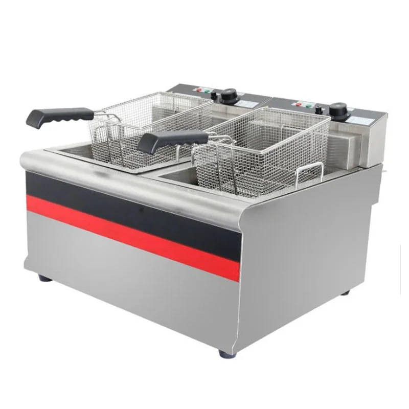 Electric Deep Fryer Commercial Double Cylinder Frying Machine Desktop Fryer Brake Ehermostat Fryer.