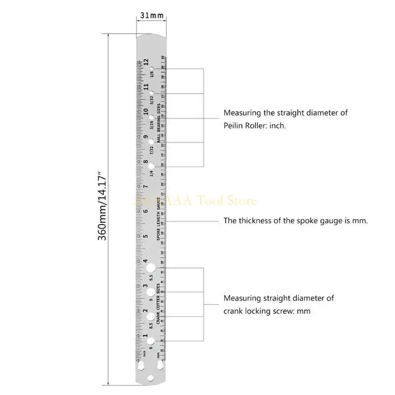 A2BE Ferramenta medição aço durável Ferramenta reparo bicicleta conveniente Durável para comprimentos e ajustes e