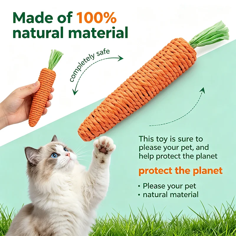 Cat Carrot Interactive Sound Toy Teething Stick Paper Rope Scratcher Bite Resistant Anti Bite Teeth Cleaning Pet Supplies