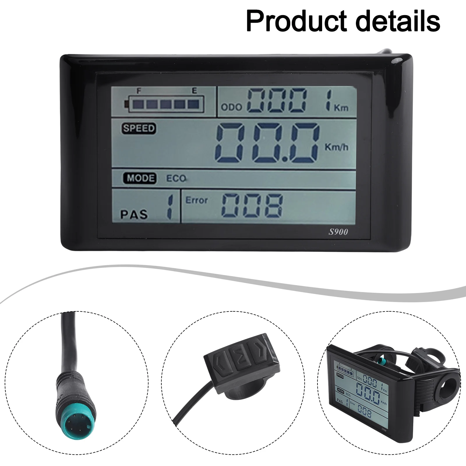 1Pcs 36V/48V JN LCD-S900 Display With 21cm Cable For Electric Bicycle 5 Pin Waterproof Pulg LCD Meter Display Accessories