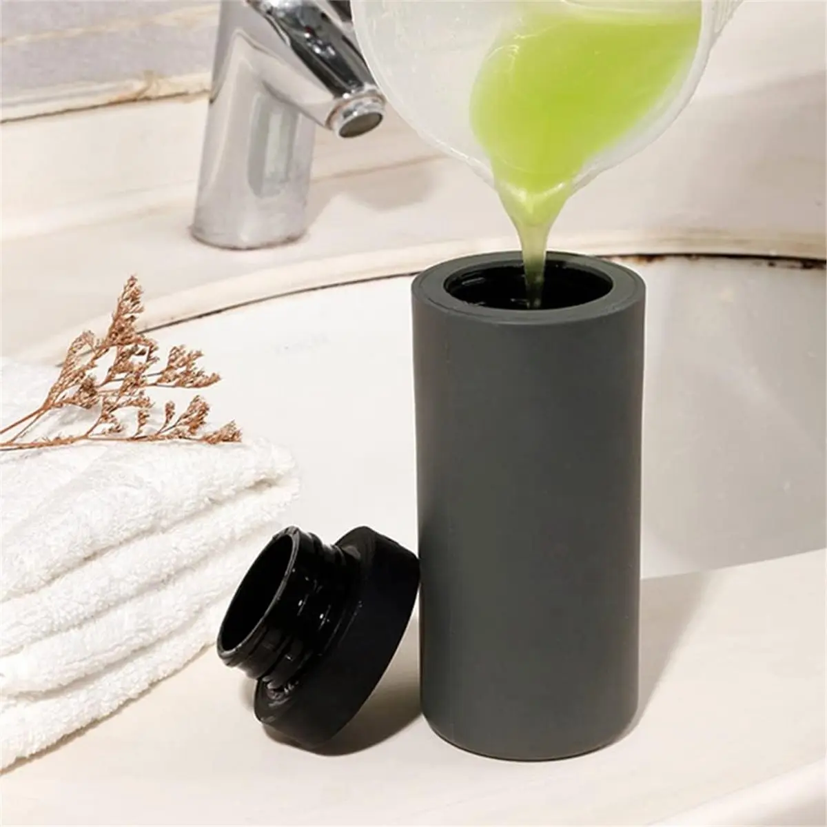 (A02R] Silicone Squeeze Lotion Bottle, Shampoo and Shower Gel Bottle, Dish Soap Dispenser, Gray 240ml