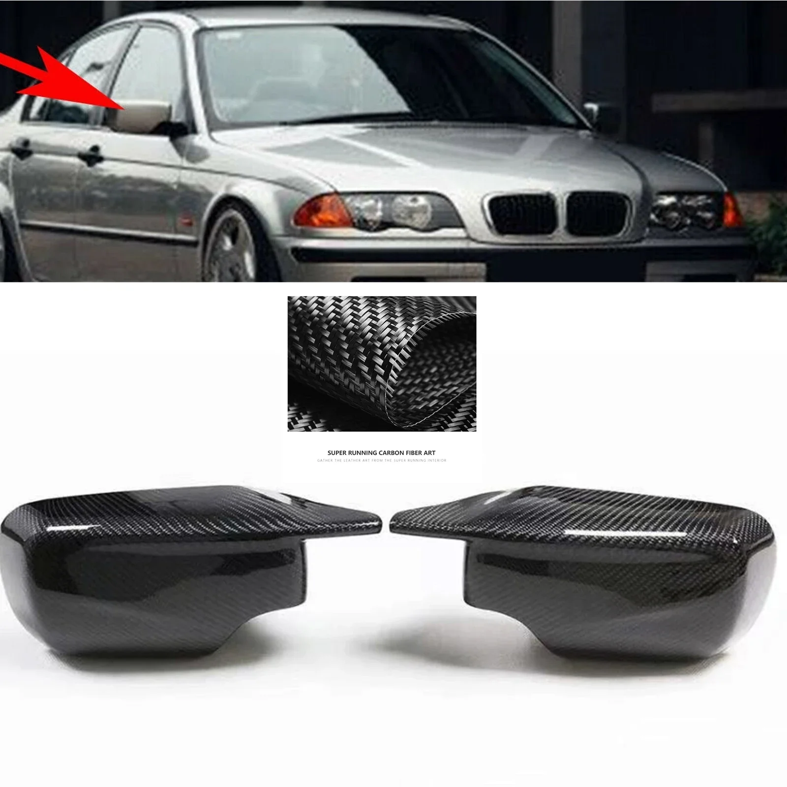 

New！For BMW 3 Series E46 320i 325i 328i 330i Sedan 1998-2005 4 Door E39 Real Carbon Fiber Rear View Caps Replacement Mirror Cove