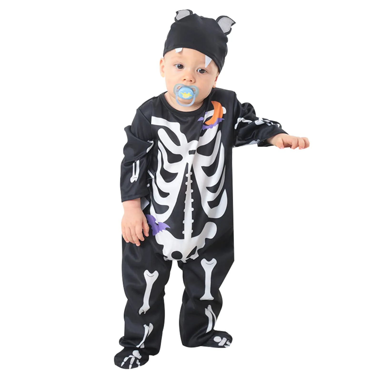 Baby Boy Clothes Funny Skeleton Halloween Costume Long Sleeve Romper Hooded Jumpsuit Zipper Front Open Halloween Clothes