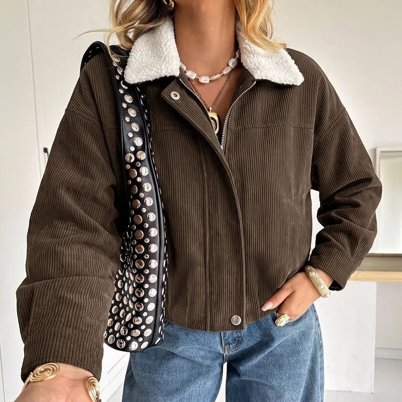 2026 New Women's Autumn And Winter Jacket With Contrasting Color Collar Fashionable Comfortable Versatile And Warm Daily Jacket