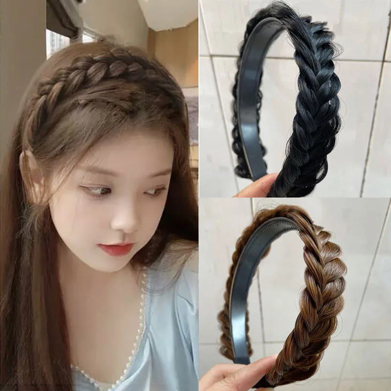 Black Brown Twist Braid Hair Bands for Women Toothed Non-slip Designer Headbands Fashion Wig Braids HeadBand Girls Headwear