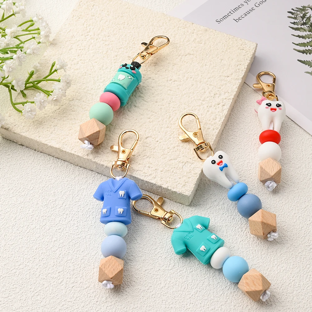 1Pc Silicone Beads Dental Care Theme Pendant Stroller Hook Charm Handbag Keychain Silicone Decoration Accessories