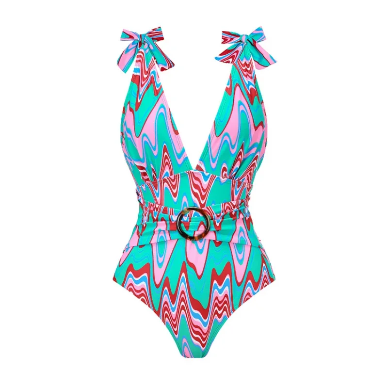 Traje de baño de una pieza con pajarita y correa para el hombro, traje de baño para mujer, falda con borlas, ropa de playa, traje de baño de lujo, nueva ropa de playa para vacaciones 2025