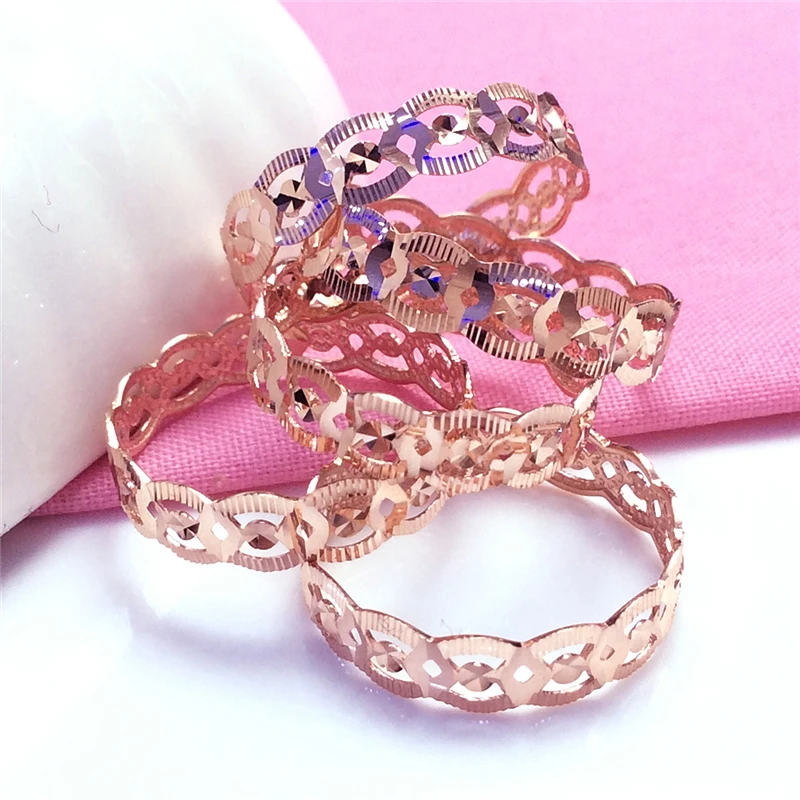 585 purple gold shiny hollow rings for women14K rose gold simple open geometric classic elegant luxury party wedding jewelry