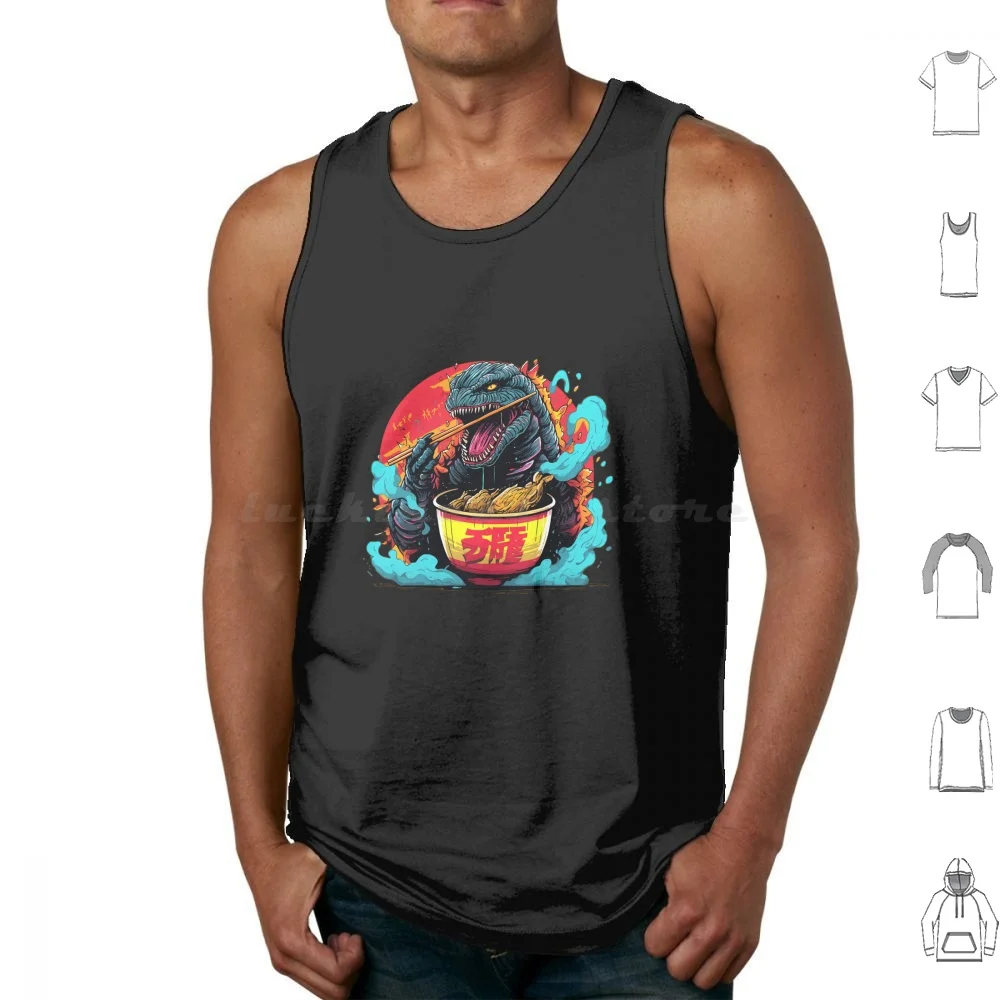 Eat Ramen Noodles Tank Tops Print Cotton Monster Kaiju Japan Film Gojira King Classic Vintage Funny Shin Minus One King Of