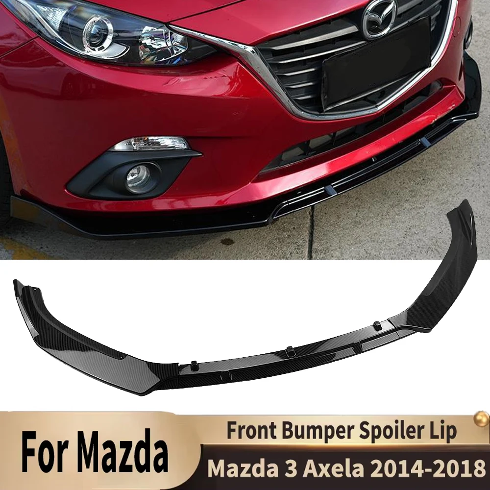 

Front Bumper Spoiler Lip For Mazda 3 Axela 2014 2015 2016 2017 2018 Carbon Fiber Look Gloss Black Lower Splitter Body Kit Plate