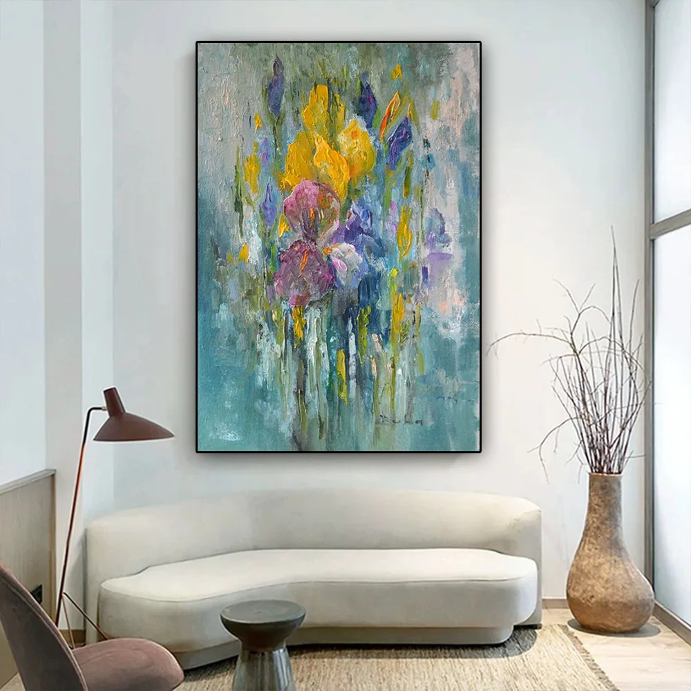 100% Hand-Painted Modern Abstract Picture Morandi Style Oil Painting On Canvas Hand Made Mural Wall Art Top Quality Home Flower