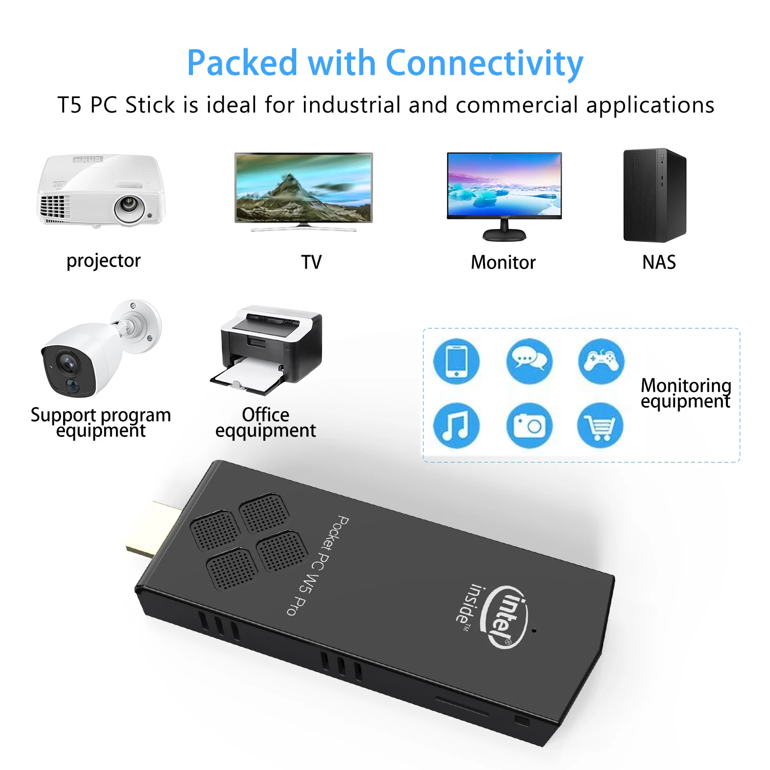 T5B Quad Core Intel Z8350 Mini-PC-Computer Windows 10 Dualband 2,4 G & 5,8 G WLAN 4 GB RAM 64 GB ROM Win 10 Stick-PCs