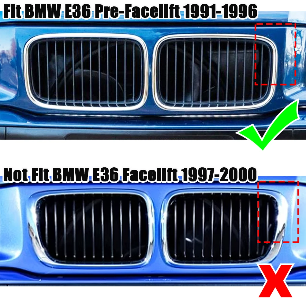 2Pcs Car Style Matte Black Front Kidney Grill Grille For BMW 3-Series E36 1992-1996 Coupe/Convertible/Compact/Sedan Pre-Facelift
