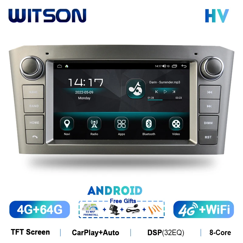 WITSON Android 13 Car Radio For TOYOTA AVENSIS 2002 2003 2004 2005 2006 2007 2008 T250 II Wireless carplay stereo auto headunit