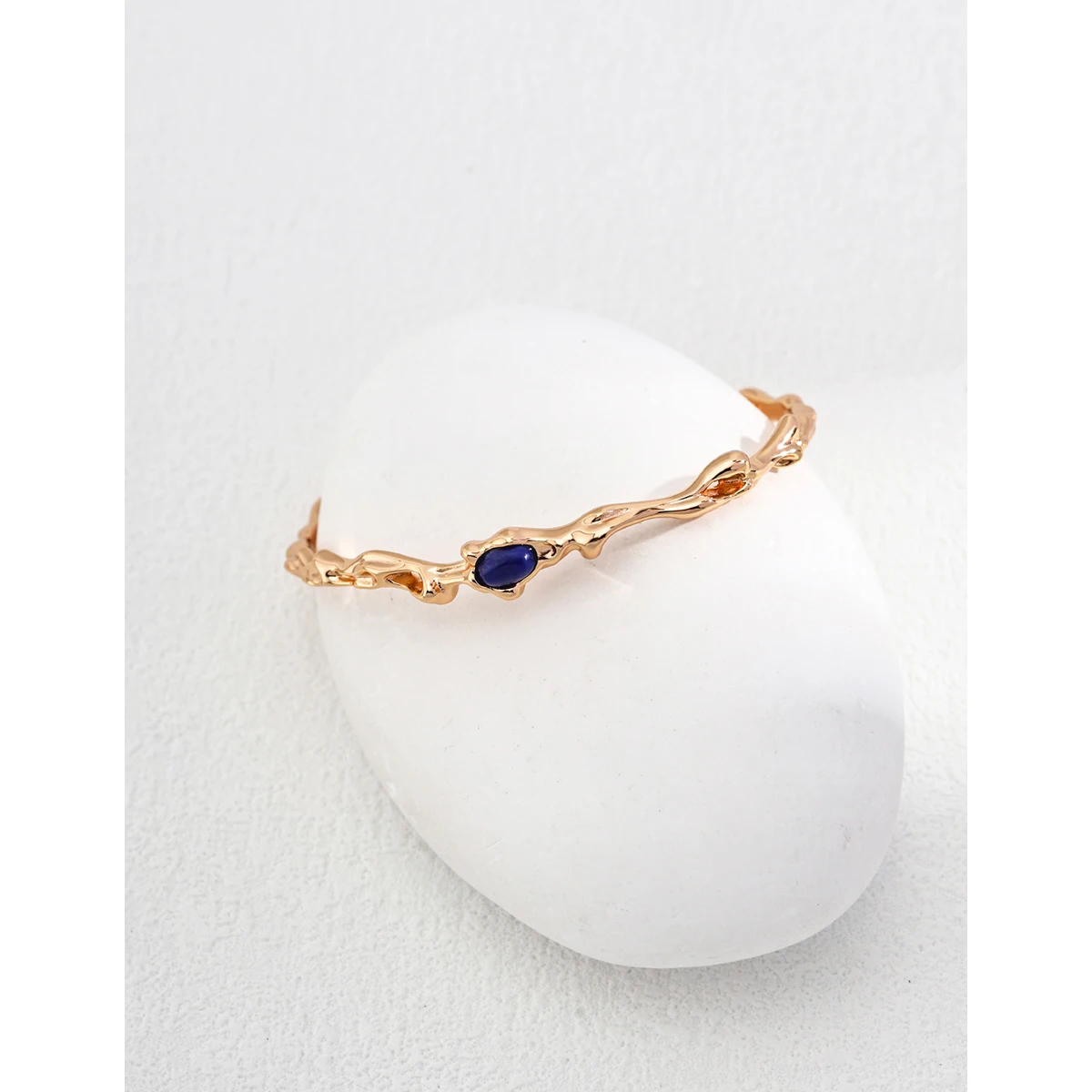 NEW ​ Full Body S925 Pure Silver Plated With 18K Real Gold | Lapis Lazuli Bracelet 102043