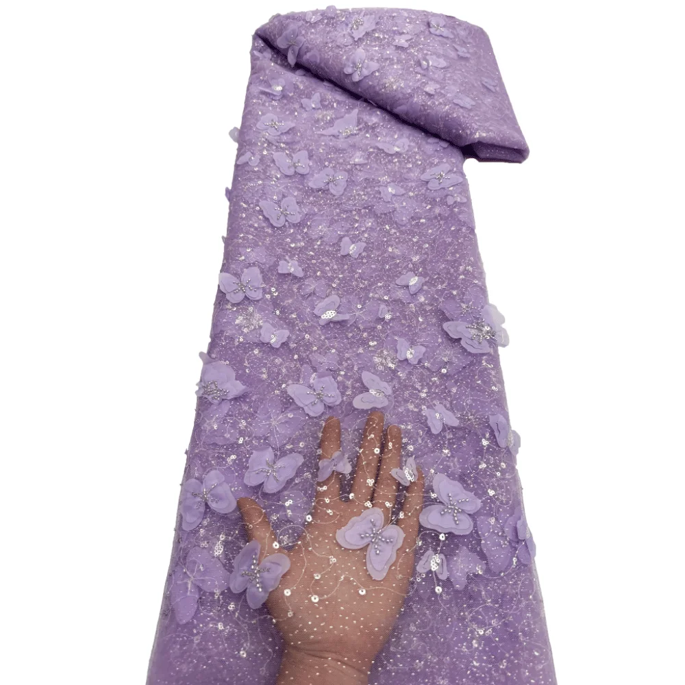 ثلاثية الأبعاد فراشة شبكة مطرز أقمشة الدانتيل 2025 النساء 5 ياردة مادة الدانتيل الأفريقي أنيقة مطرز صافي الدانتيل فساتين الزفاف الترتر