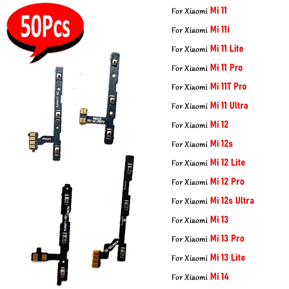 50Pcs，Power On Off Volume Side Button Key Flex Cable Replacement Parts For Xiaomi Mi 11 12 12S 13 Lite Pro 14 12s 11 Ultra 11i