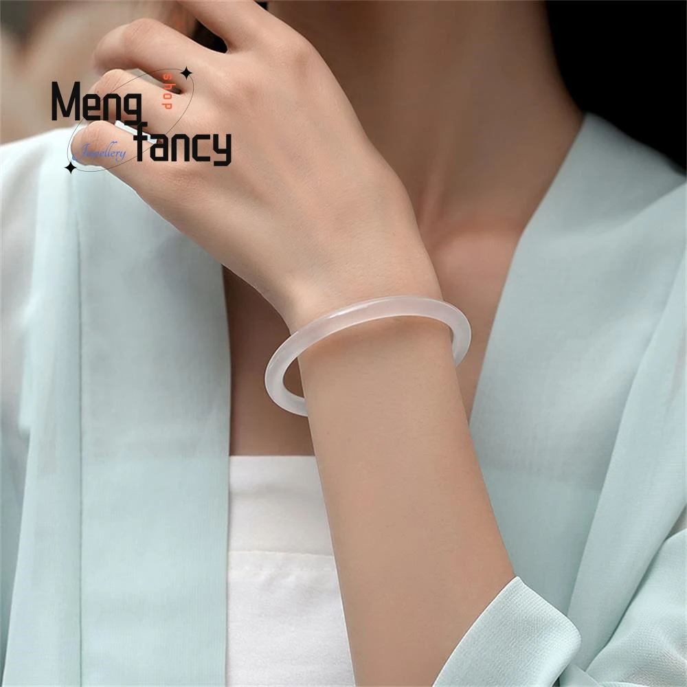 Natural Ice Type Pink Colour Chalcedony Ancient Style 6mm Thin Round Strip Beauty Agate Bracelet Exquisite Charm Fashion Jewelry