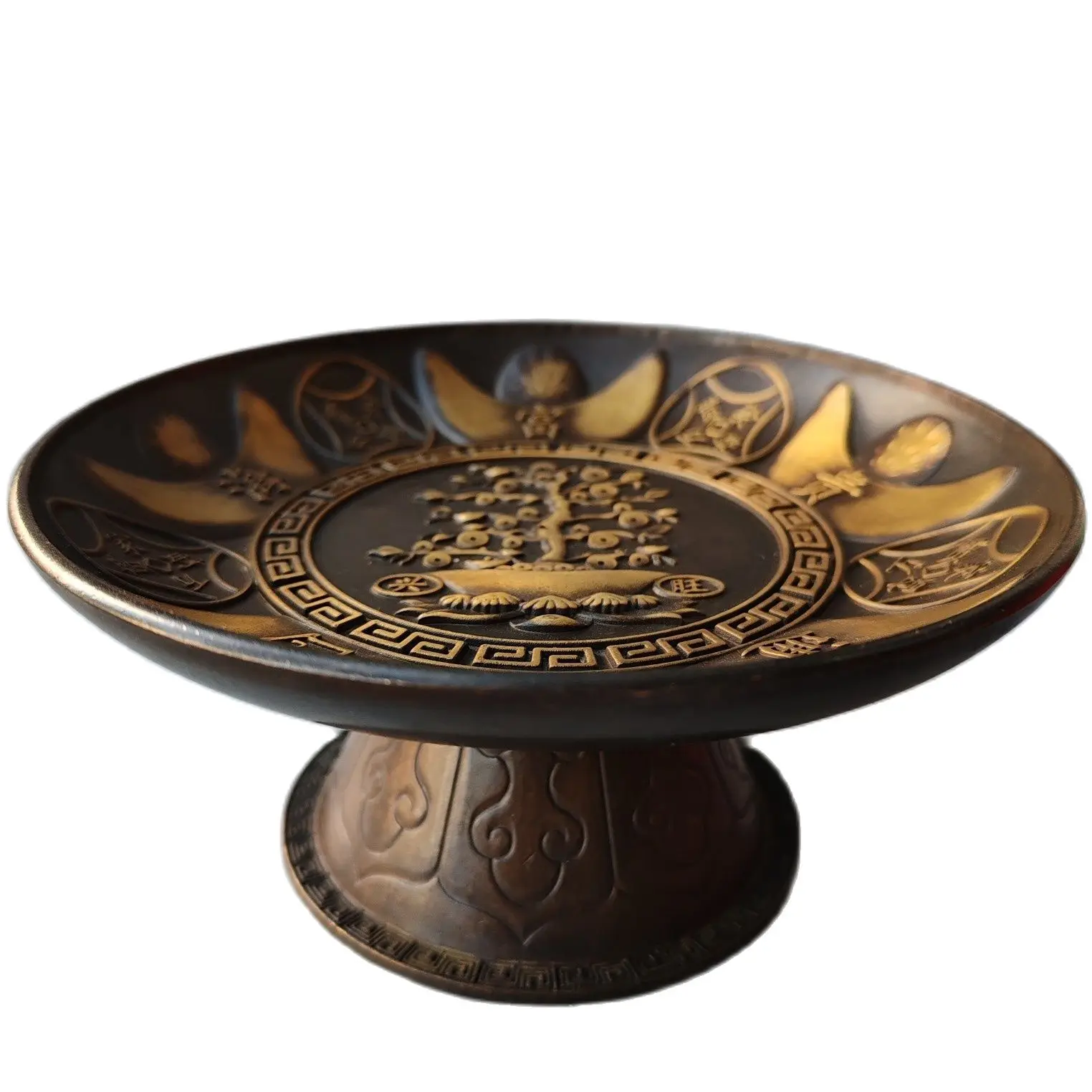 Round Fruit Bowl Dessert Candy Bowl Bronze Vintage Decorative Tray Kitchen Counter Table Party Decorations