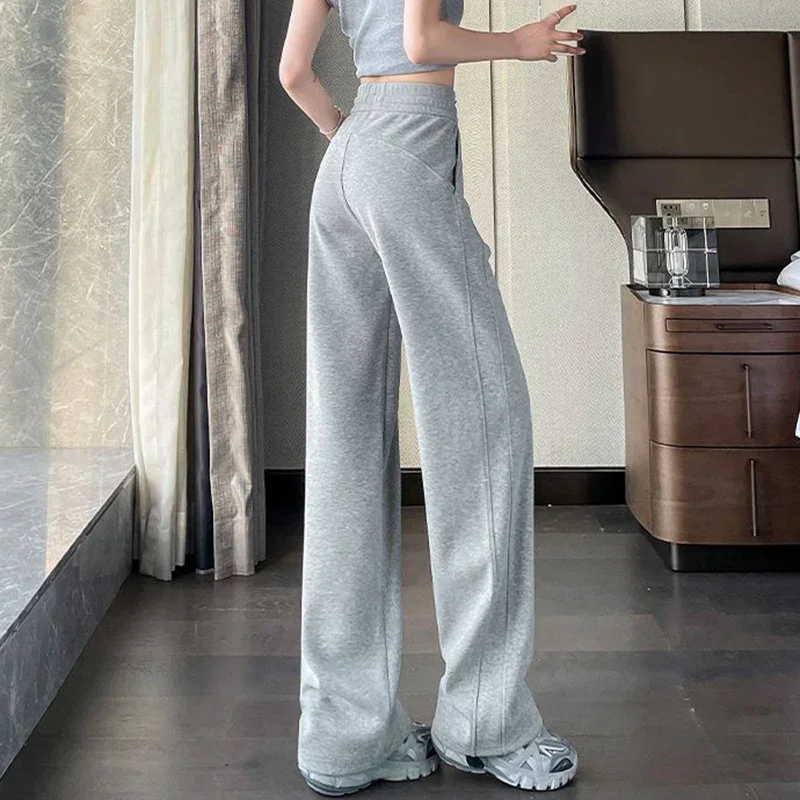 Pantalones informales de cintura alta para mujer, pantalones de chándal cómodos de pierna recta, pantalones coreanos sólidos para uso diario, gran oferta