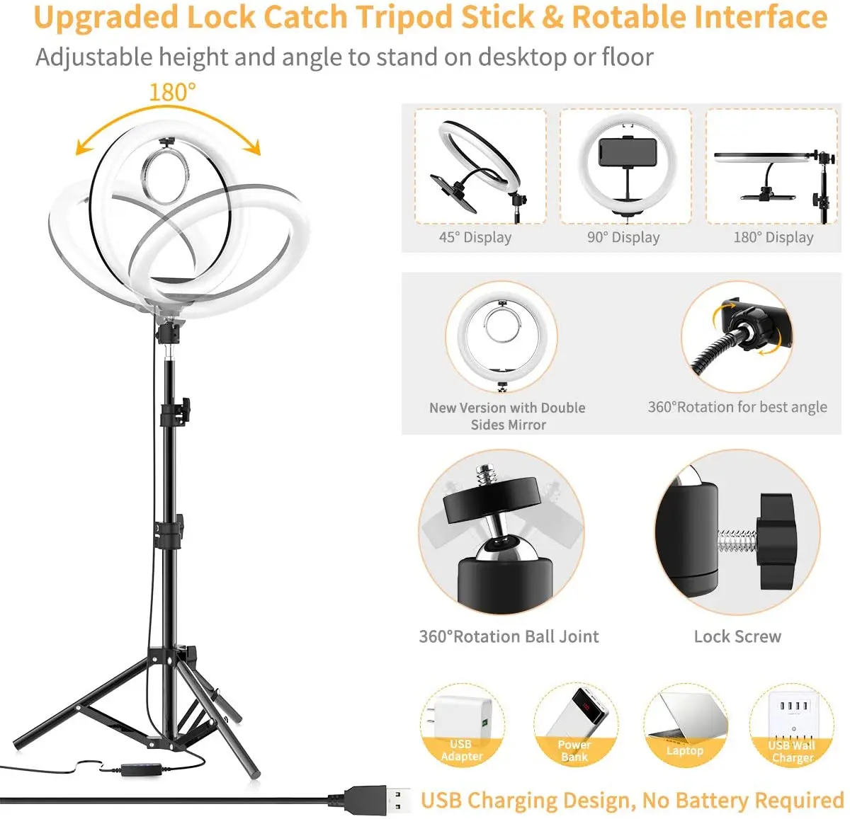 26/33cm LED Selfie Ring Light Lamp With Tripod Stand Phone Clip for YouTube Tiktok Video Live Lighting Photo Photography Studio