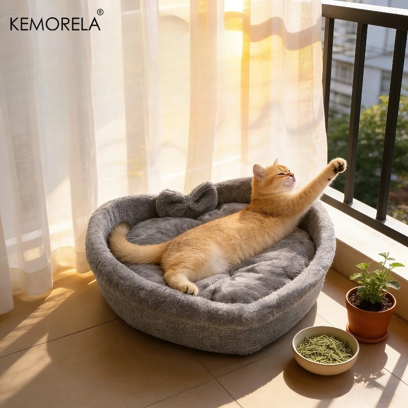 Super süßes, herzförmiges Katzennest, Haustierbett aus bequemem und weichem Stoff mit dicker Samtfüllung, das perfekte Geschenk für Katzen. – Detail 4