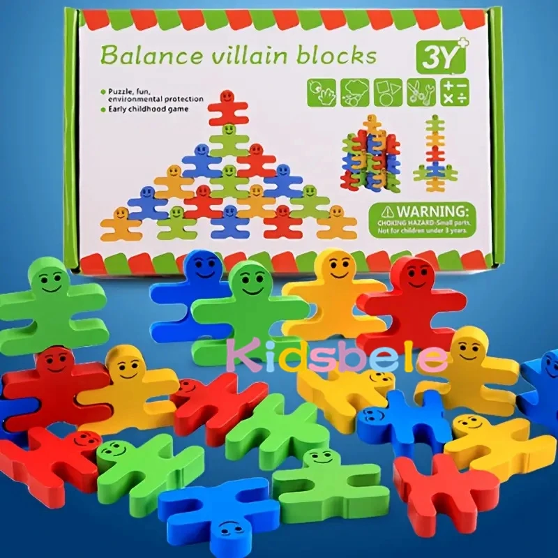 Wood Balance Building Blocks for Kids, Jogos de empilhamento, Brinquedos para crianças, Aprendizagem Educacional, Fine Motor Skill Toy, Montado