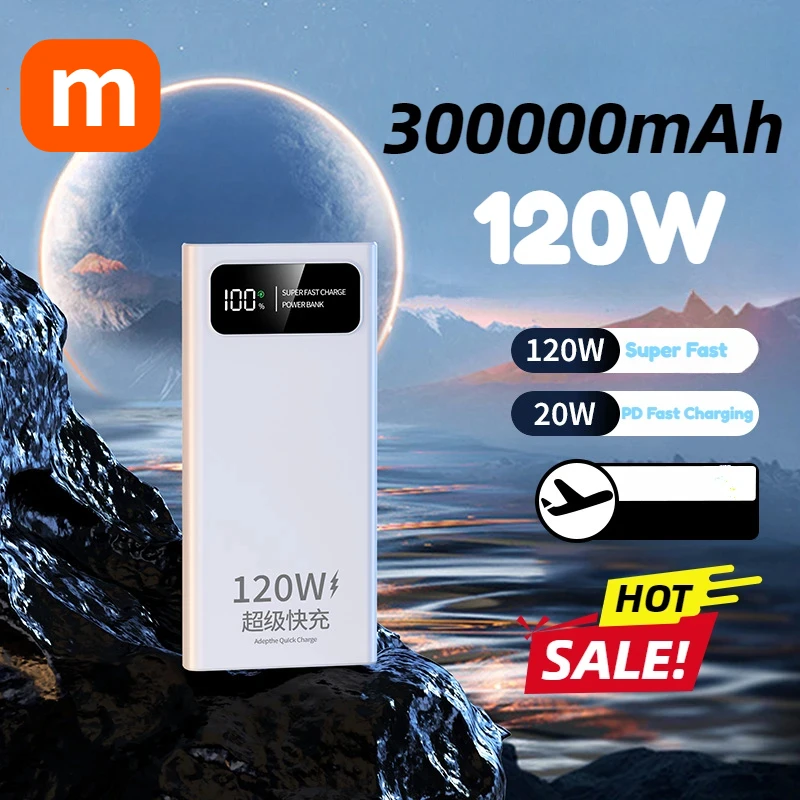 300000mAh Power Bank High Capacity 120W Super Fast Charging Battery Digital Display Power Bank for Iphone Samsung Huawei 