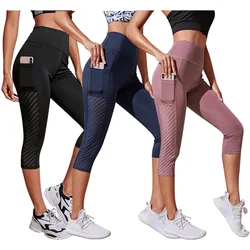 Women Sport Shorts cropped pants Fitness Nudity High Waist Hip Lift Running Yoga Side Pockets Tights Quick Dry Gym Sportswear