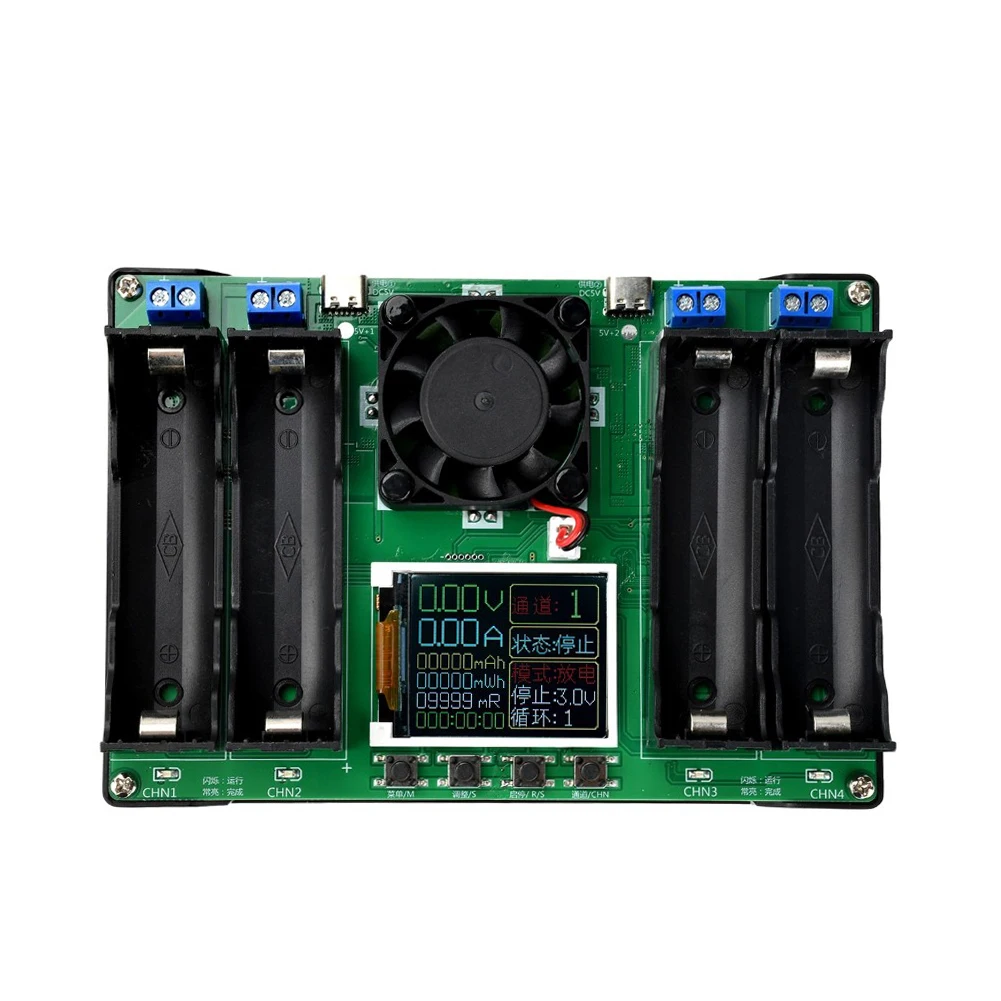 

4-канальный тестер емкости литиевой батареи с измерением внутреннего сопротивления, активным охлаждающим вентилятором и режимом автоматического управления