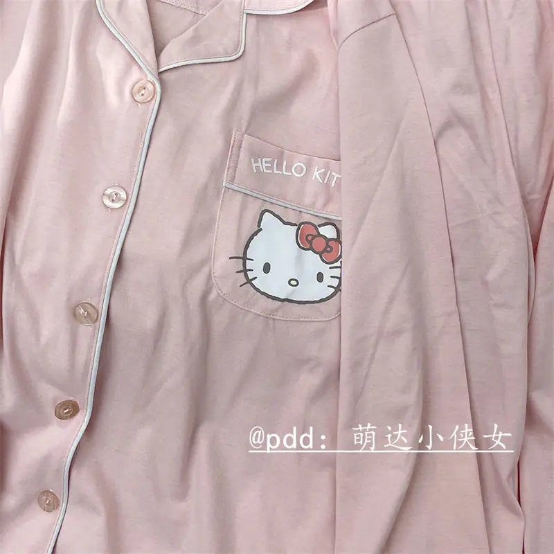 Kawaii Pajamas Sanrio Hello Kitty Pachacco Kt Cat Pajamas Female New Hellokitty Long-Sleeved Student Cute Home Wear Set