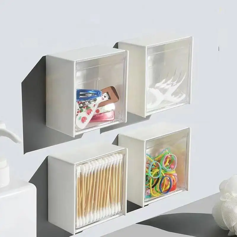 An der Wand montierte Aufbewahrungsboxen, staubdicht, Badezimmer-Organizer für Wattestäbchen, Make-up-Kleber, kleine Schmuckhalter-Box