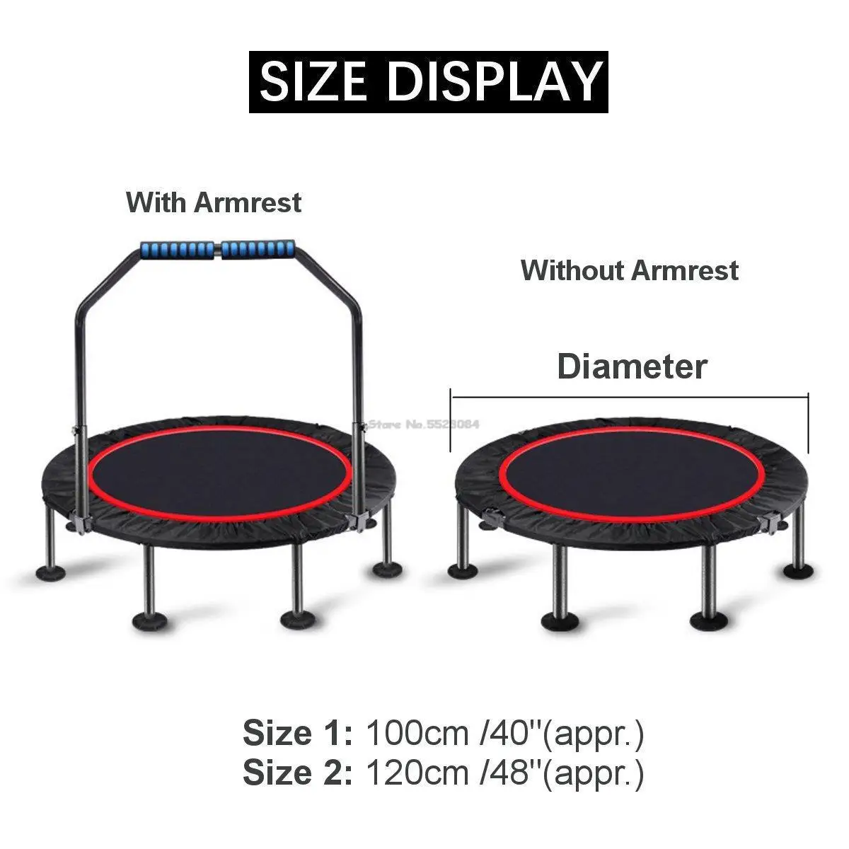 100/120CM Foldable Trampoline with Armrest Home Indoor Gym Exercise Fitness Rebounder Round Jumping Pad Trampolines Adult Child