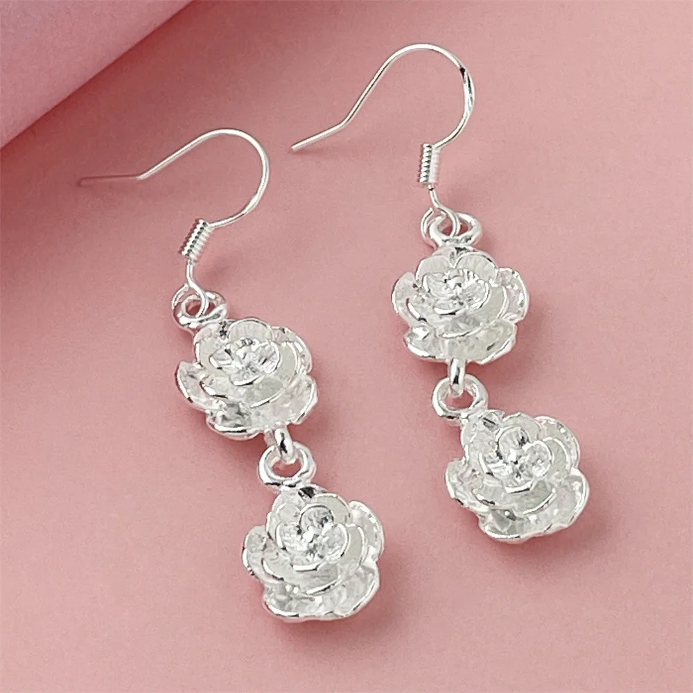 

925 Sterling Silver Earrings Two Plum Blossoms Ladies Simple Fashion Earrings Birthday Party Anniversary Jewelry Gift