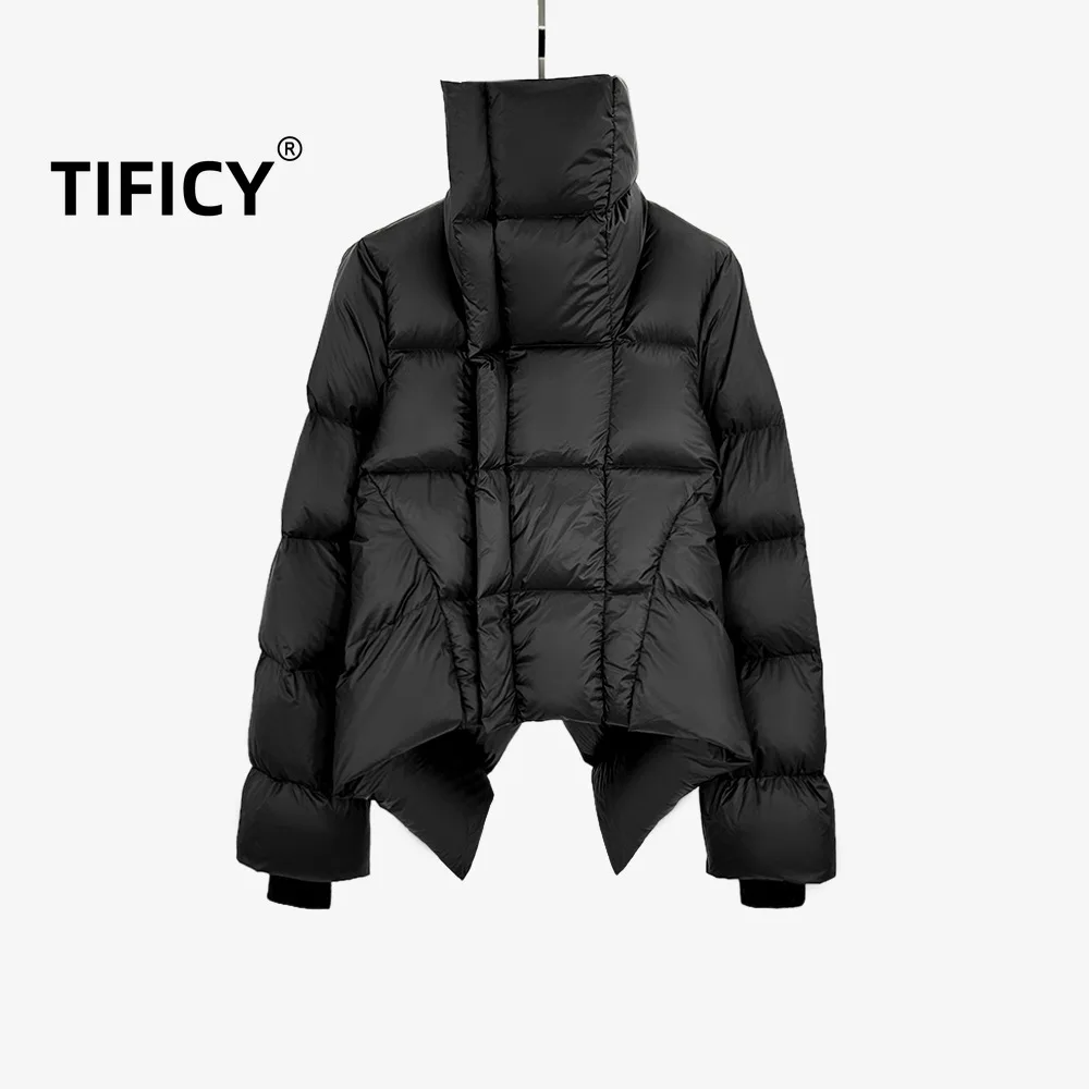 High Street Duck Down Jacket Women's Autumn and Winter Coat New Product Hite Duck Down Fluffy High Neck Tailcoat Down Coats