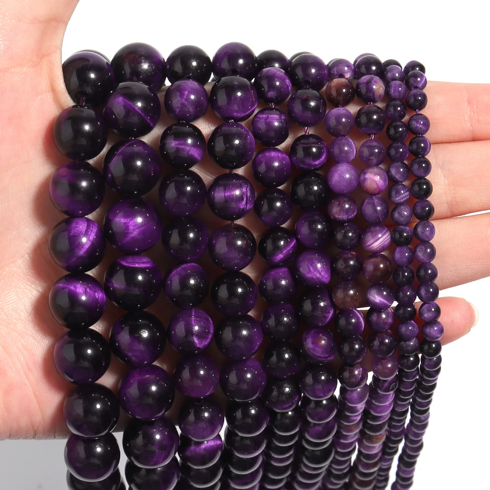 

32-90Pcs/Lot Purple Tiger Eye Stone Beads Round Loose Spacer Beads Natural Stone Beads For Jewelry Making Diy Bracelet Necklace