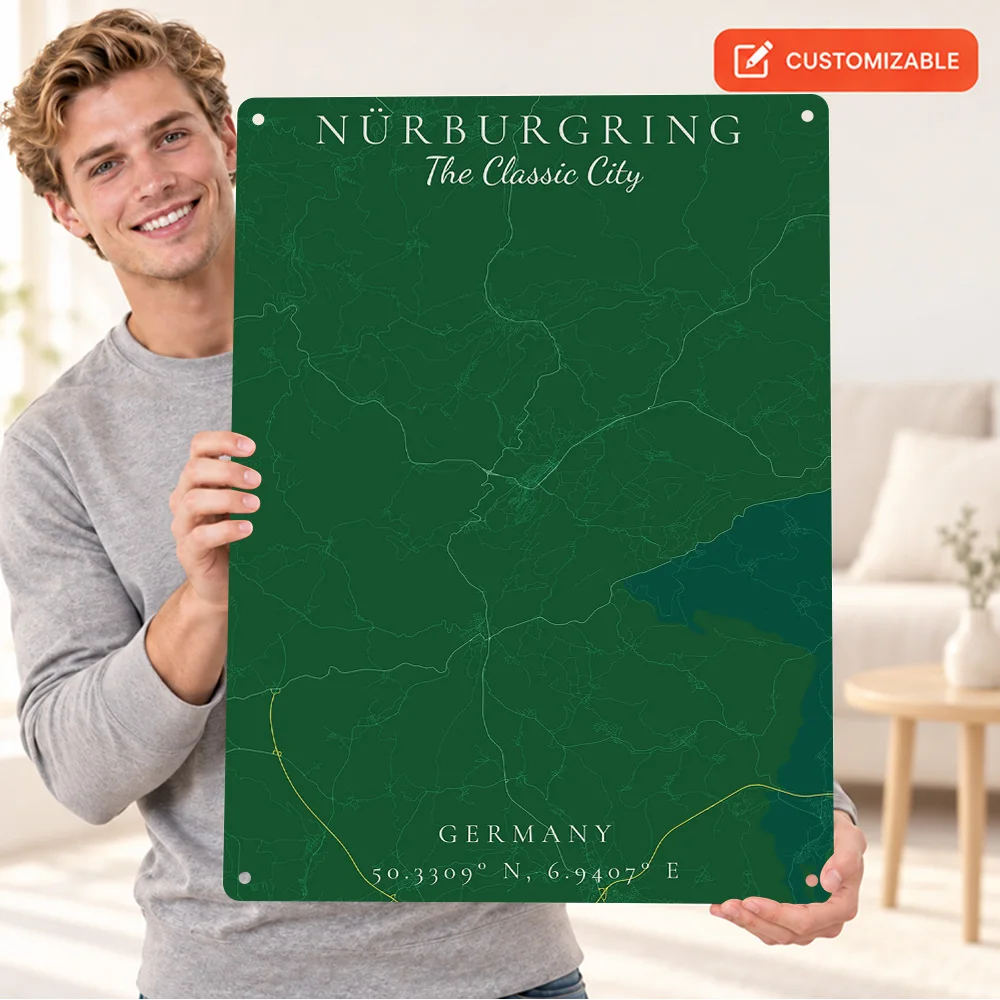 Nurburgring City Map Textured Metal Poster Personalized Aluminum Sign Classic Cartography Wall Art For Racing Simulator Room