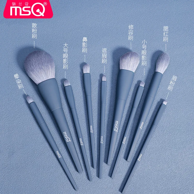 MSQ/Mesco-Juego de brochas de maquillaje azul, 9 veces, juego completo de brochas, colorete, polvo suelto, sombra de ojos, herramientas de belleza, delineador de ojos