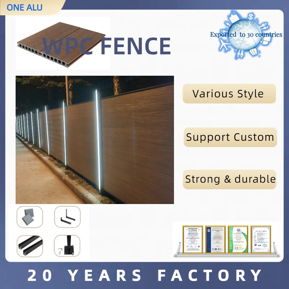 Wood plastic composite fence wpc Decorativa panel Wall Fence Garden with LED light Wpc modern Fencing Yard Customized