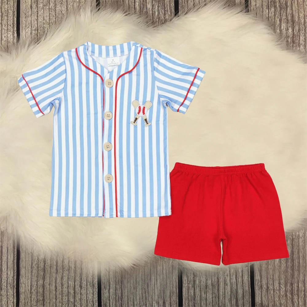 

Baby Boy Clothes Summer Sets Toddler Kids Comfortable Clothing Children Outfit Embroidery Baseball Stripe Top Cotton Shorts Suit