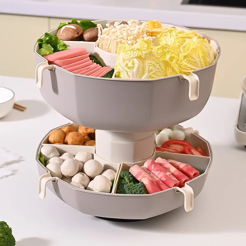 Hot Pot Vegetable Platter Household Division Plastic Laminated Fruit Drain Washing Basket Drain Hot Pot Ingredients Rotate Basin