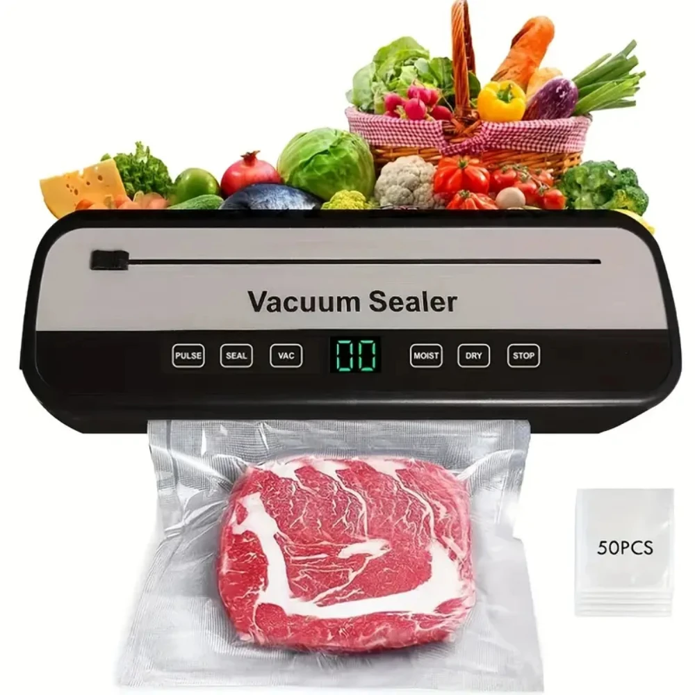 

Vacuum Sealer with Easy-to-Use Digital Display - Perfect for Food Storage & Preservation, Kitchen Essential, 50 Bags Included.